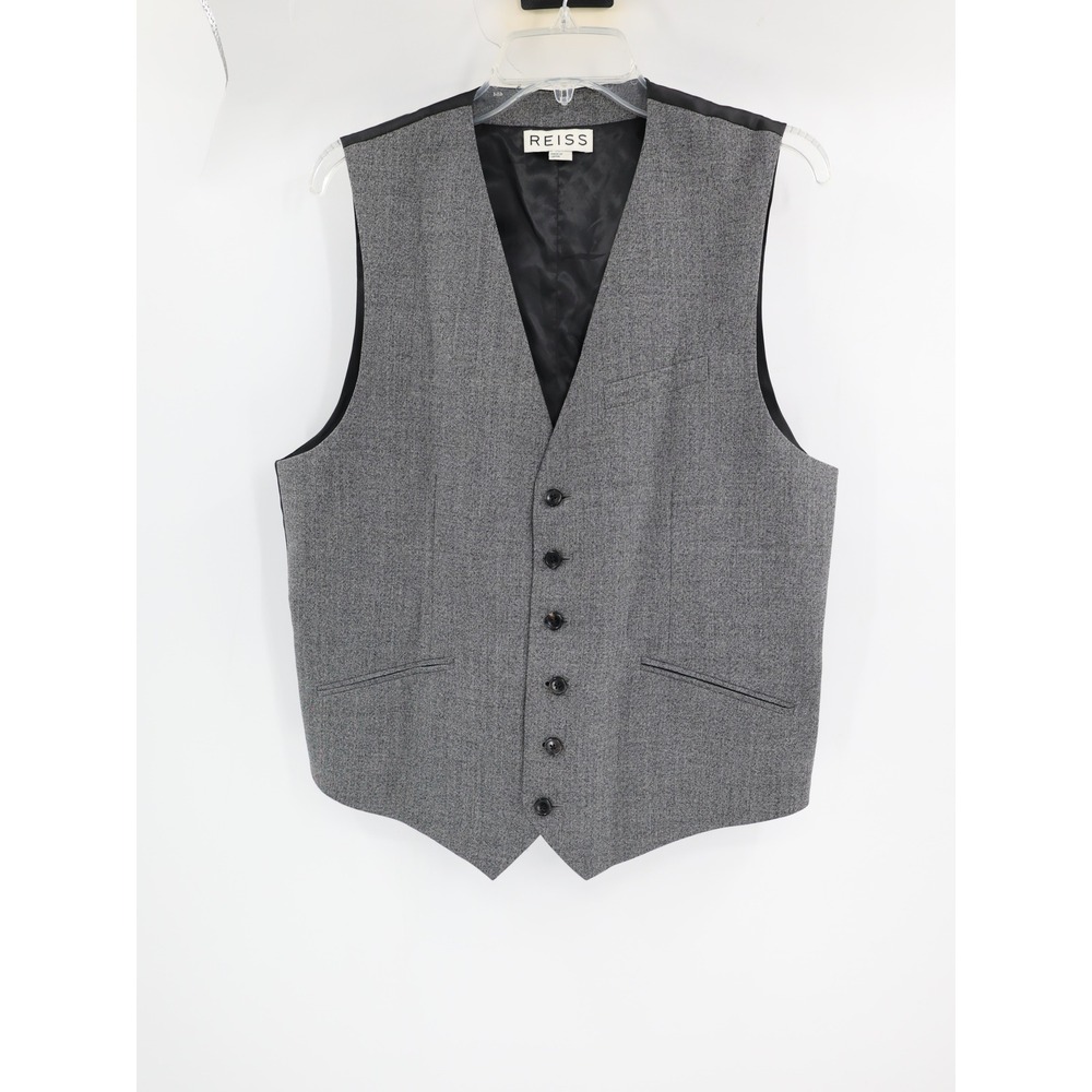 Reiss suit vest men's 40 six button sleeveless gray wool blend gilet waistcoat